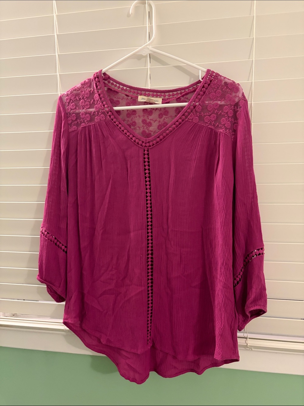 JohnPaulRichard Magenta Lace-Trim V-Neck Tunic
